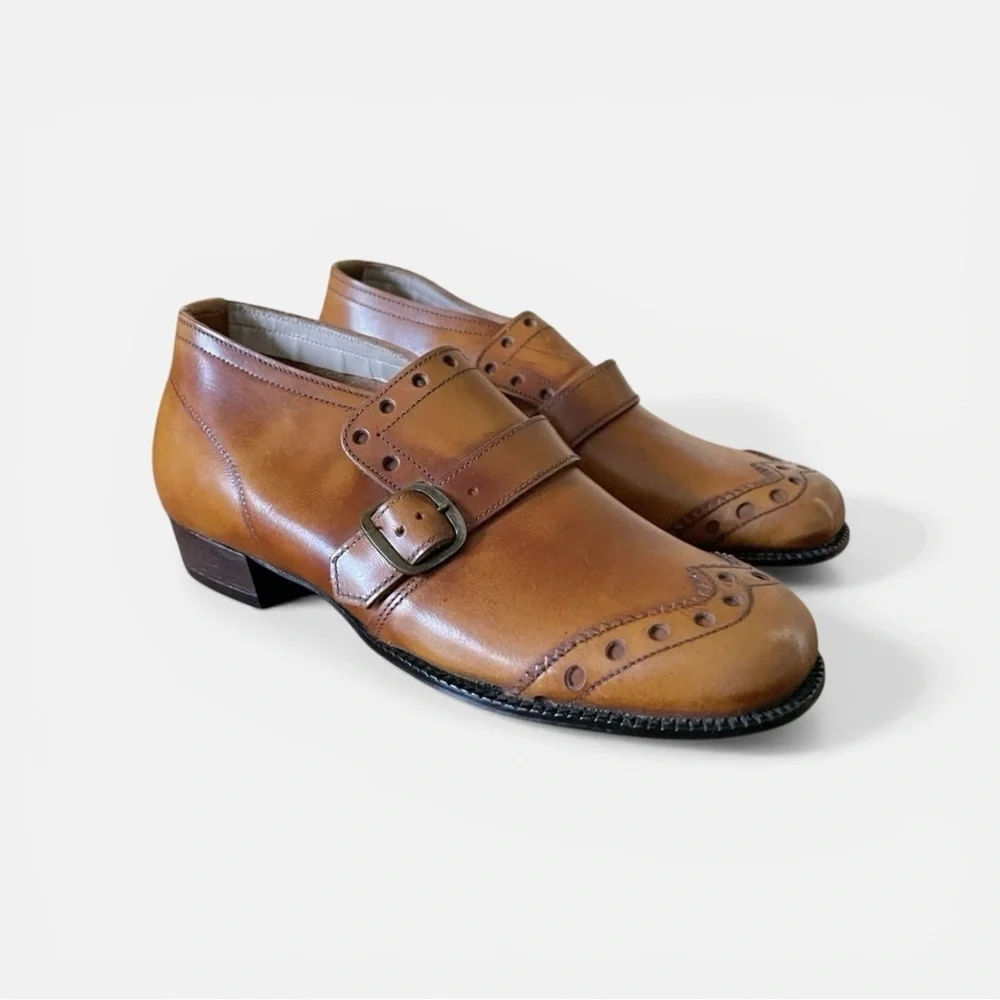 Vintage 1970s Stride Rite Childrens Shoes Sz 12.5 Brown Leather Wingtip Loafer